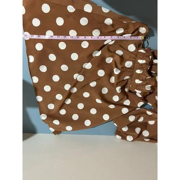 Dee Elly brown polka dot dress size M short cut outs puff sleeve lined - Picture 9 of 9